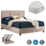 ΚΡΕΒΑΤΙ ΜΕ ΣΤΡΩΜΑ ΔΙΠΛΟ DOLORES HM21165 ΜΠΕΖ ΥΦΑΣΜΑ & ΑΠΟΘ.ΧΩΡΟΣ-ΓΙΑ 160x200εκ.