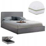 ΚΡΕΒΑΤΙ ΔΙΠΛΟ ΜΕ ΑΠΟΘ.ΧΩΡΟ & ΣΤΡΩΜΑ ALLIE HM21170 ΓΚΡΙ ΥΦΑΣΜΑ--ΓΙΑ 160x200εκ