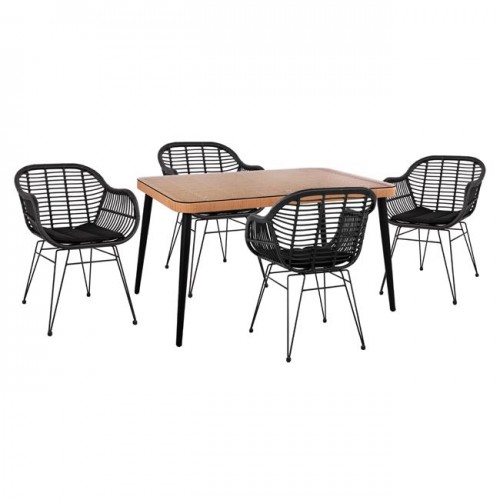 ΣΕΤ 5ΤΜΧ ALLEGRA WICKER ΜΕ ΤΡΑΠΕΖΙ 140X80Χ78Υ ΜΠΕΖ & ΜΑΥΡΟ ΧΡΩΜΑ HM10508
