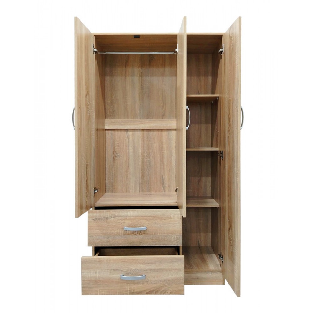 Ντουλάπα τρίφυλλη "Real" σε χρώμα σονόμα 90x42x180