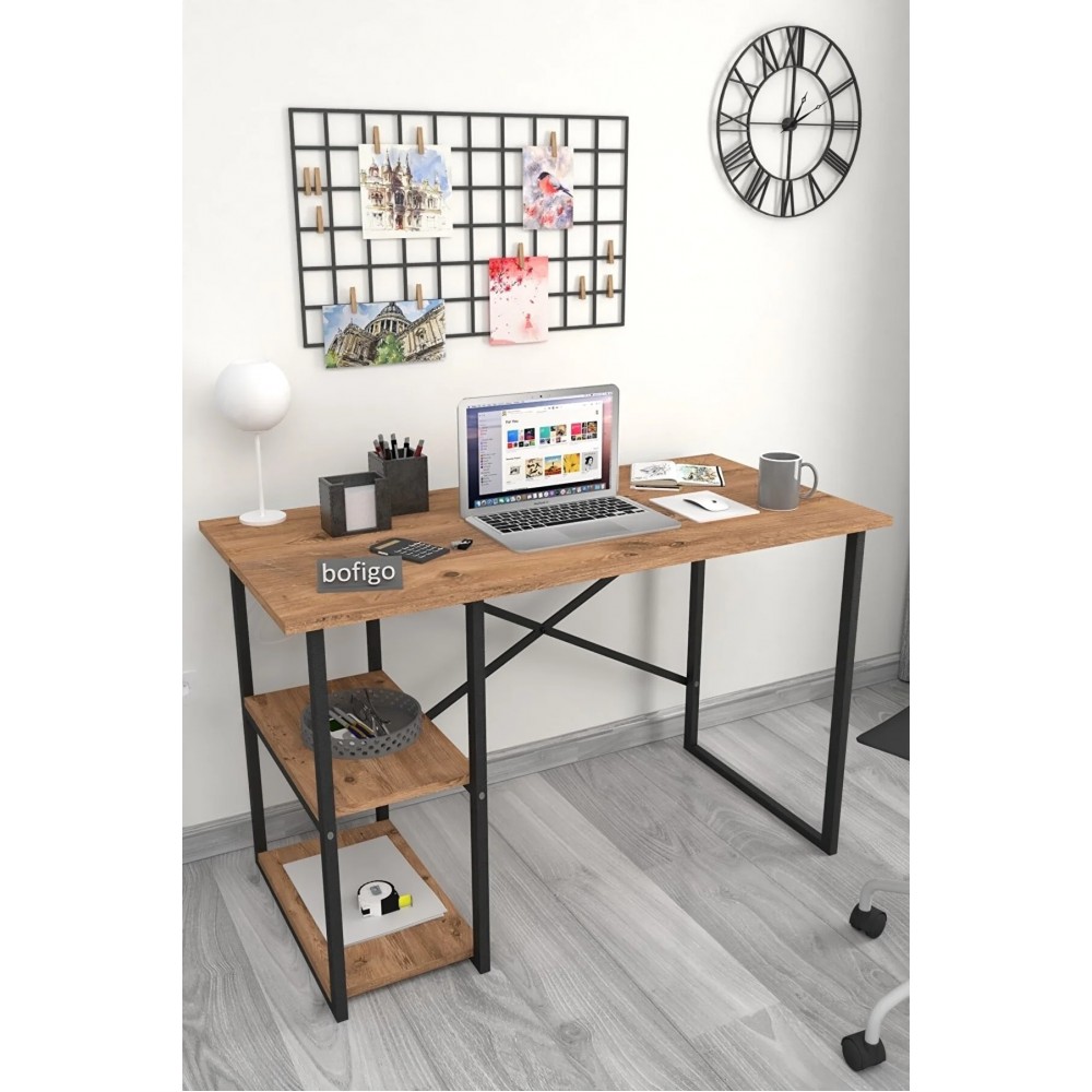 Γραφείο "Mount" με ραφιέρα-MDF atlantic pine-μαύρο 140x60x75
