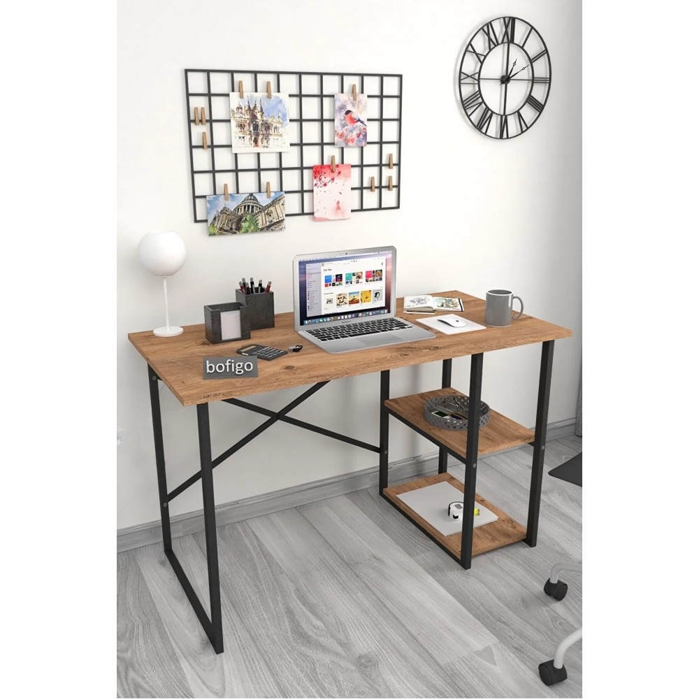Γραφείο "Mount" με ραφιέρα-MDF atlantic pine-μαύρο 140x60x75