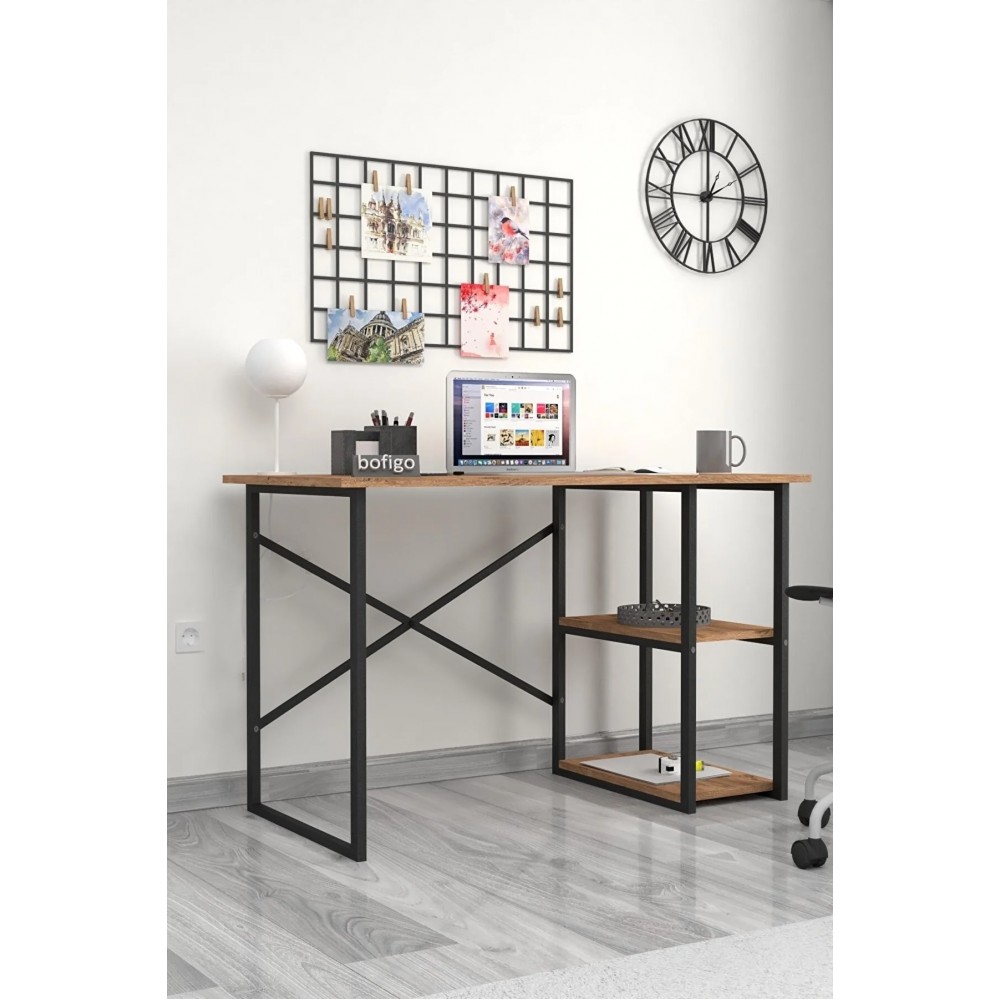 Γραφείο "Mount" με ραφιέρα-MDF atlantic pine-μαύρο 140x60x75