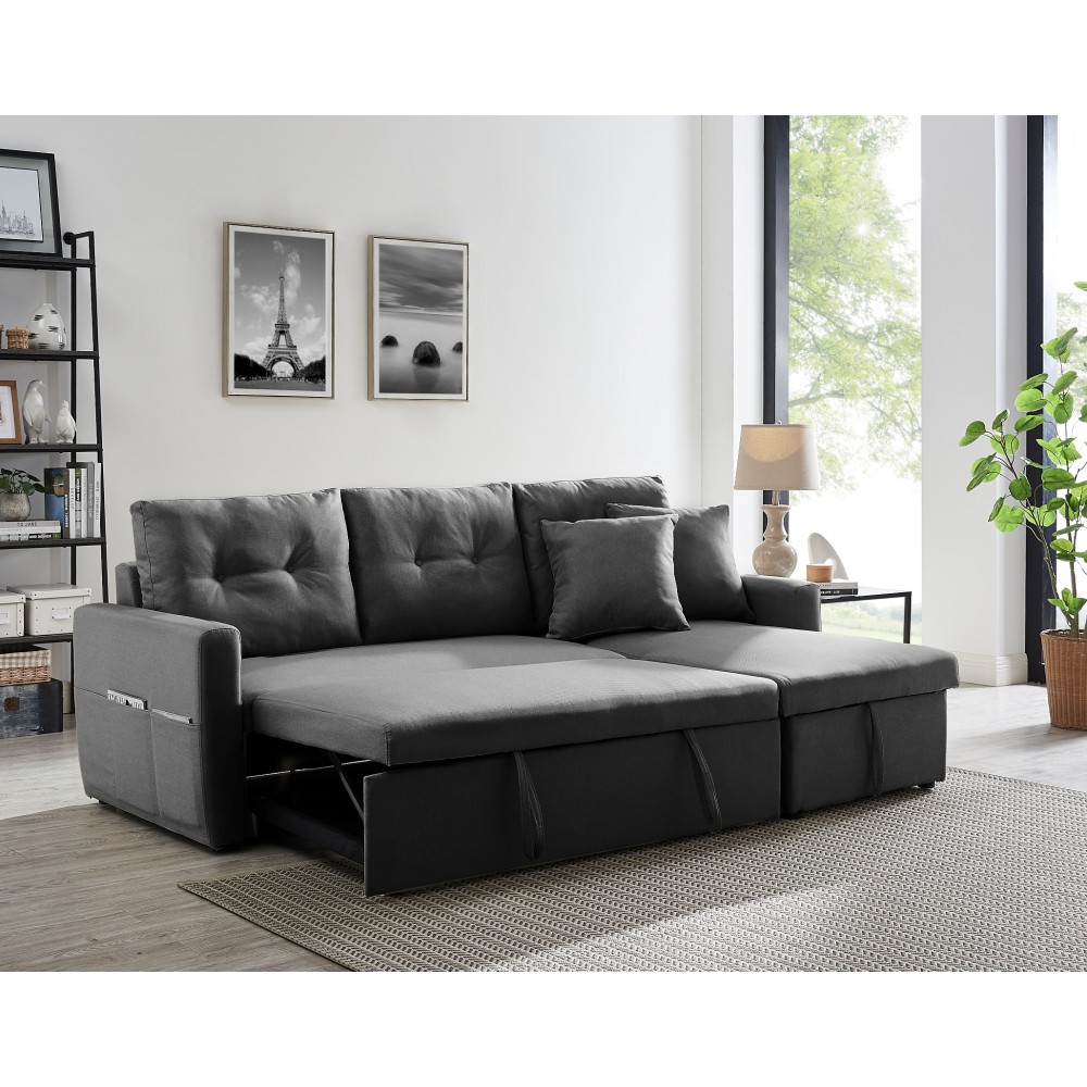 Γωνιακός καναπές κρεβάτι Insta με αποθηκευτικό χώρο γκρι ύφασμα 220Χ85/145Χ85