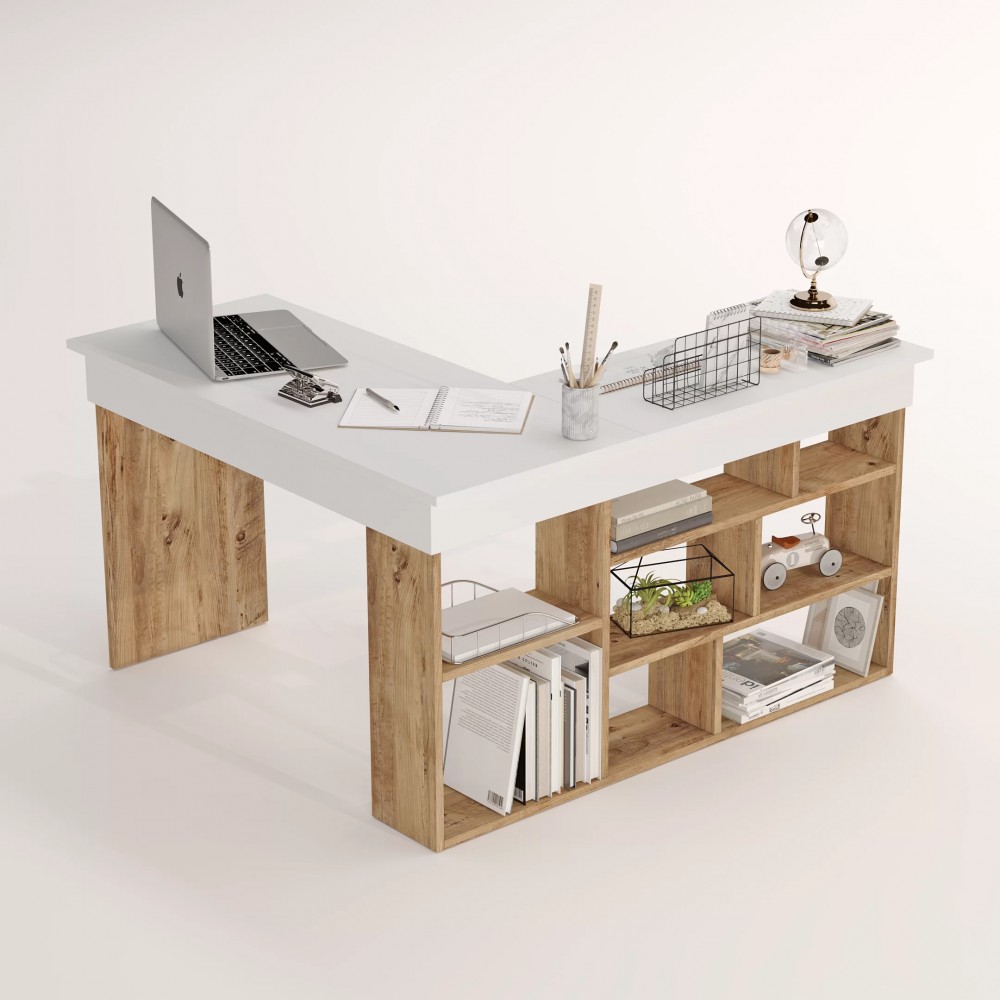 Γραφείο γωνιακό "VIANA" σε χρώμα atlantic pine/λευκό 120x129x72