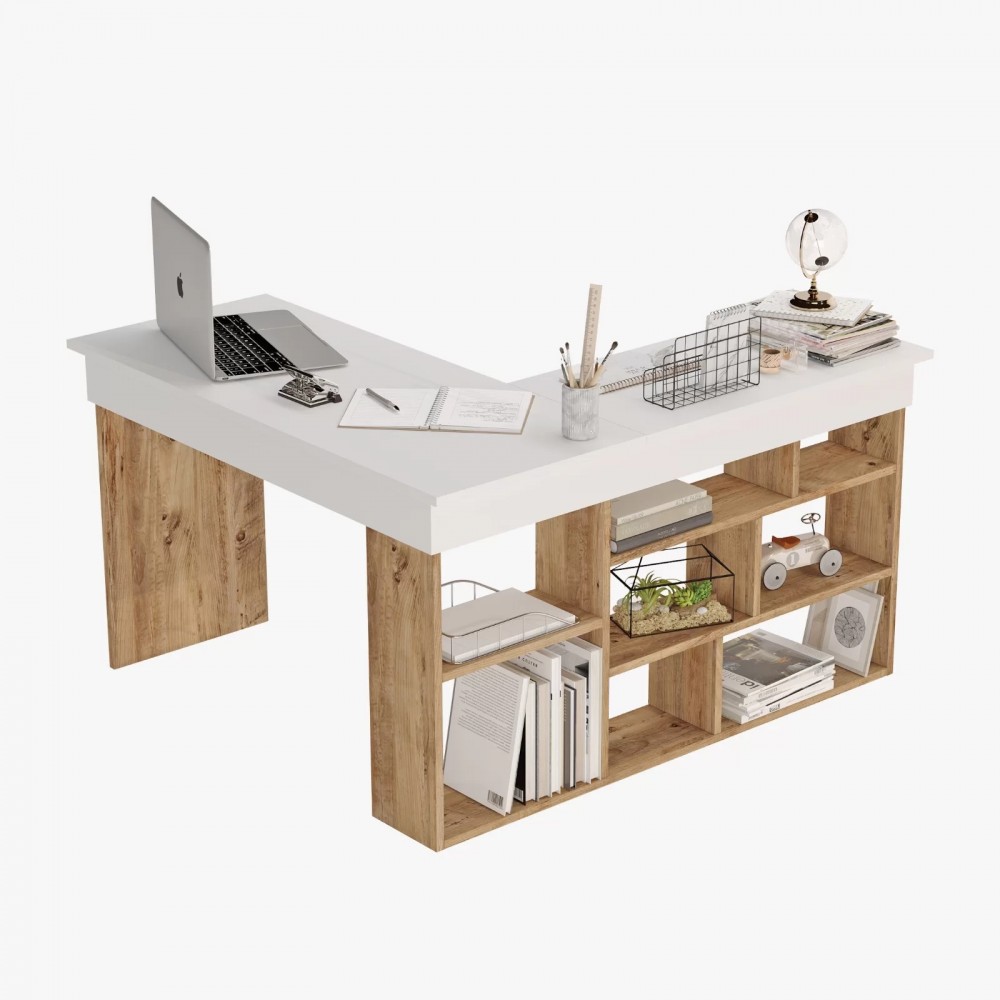 Γραφείο γωνιακό "VIANA" σε χρώμα atlantic pine/λευκό 120x129x72