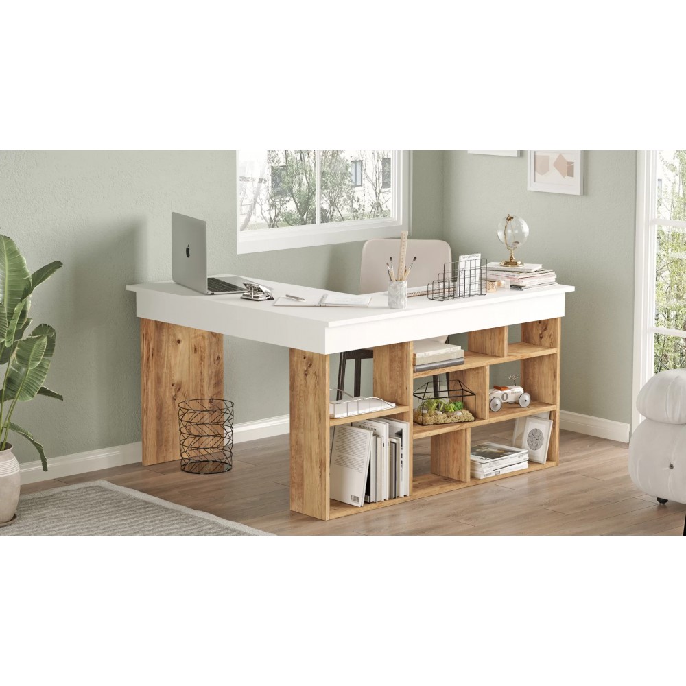 Γραφείο γωνιακό "VIANA" σε χρώμα atlantic pine/λευκό 120x129x72