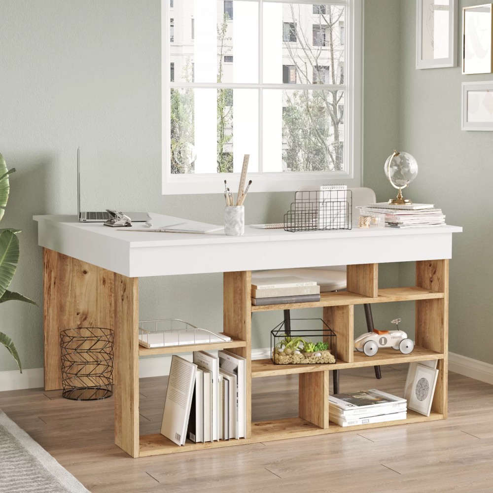 Γραφείο γωνιακό "VIANA" σε χρώμα atlantic pine/λευκό 120x129x72