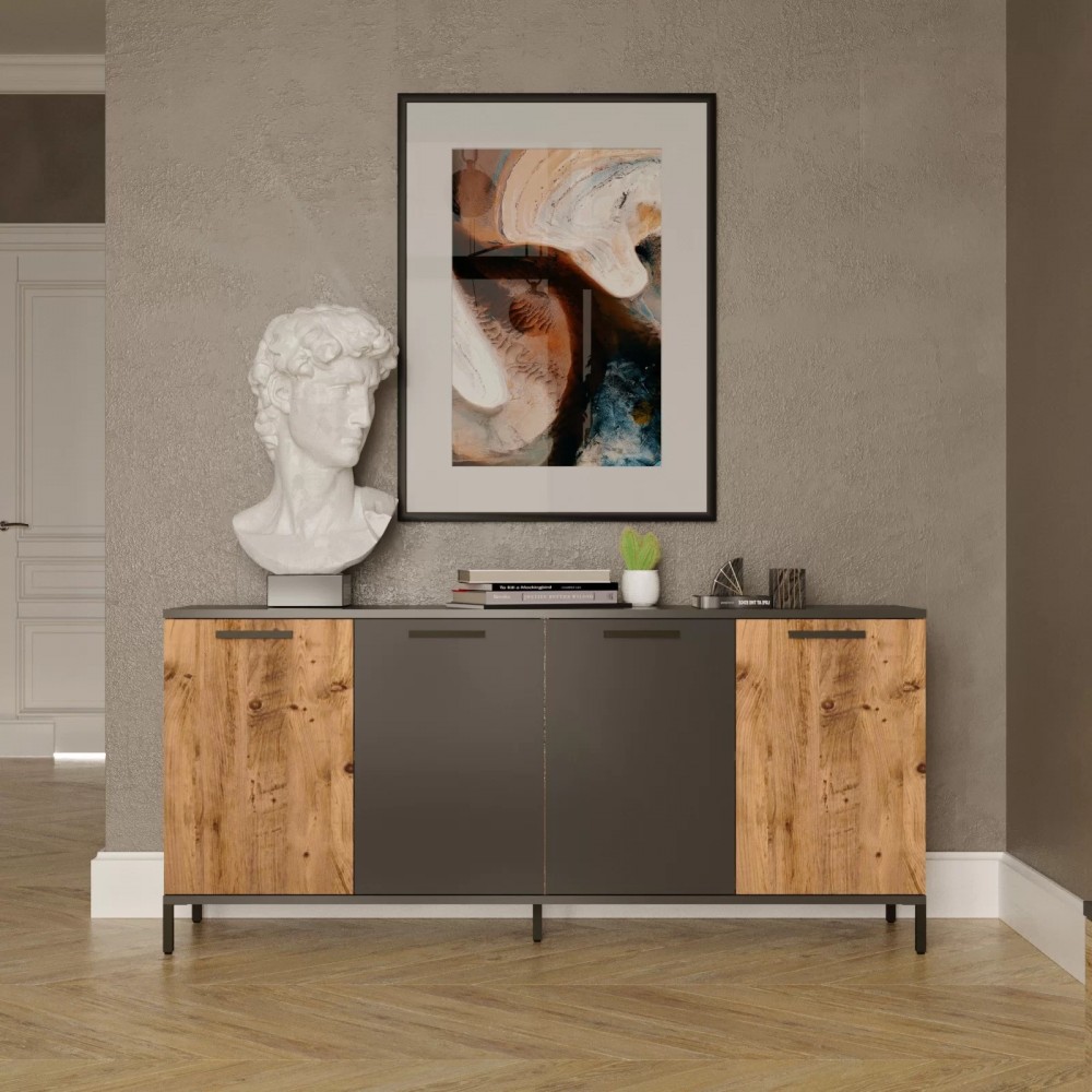 Μπουφές "VIANA" σε atlantic pine/ανθρακί χρώμα 160x40x72