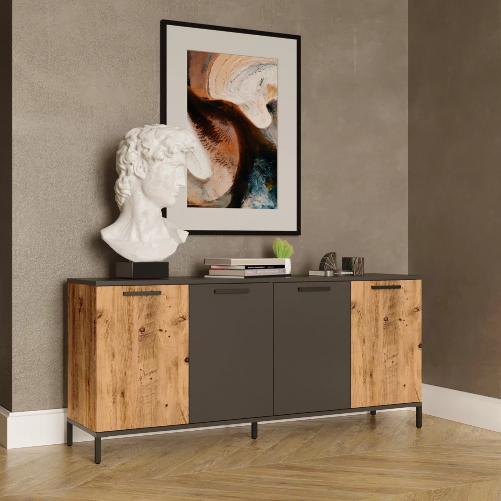 Μπουφές "VIANA" σε atlantic pine/ανθρακί χρώμα 160x40x72