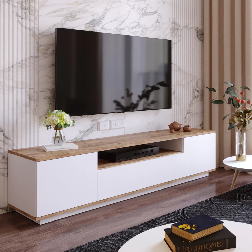 Έπιπλο τηλεόρασης "VIANA" σε χρώμα atlantic pine/λευκό 180x45x45