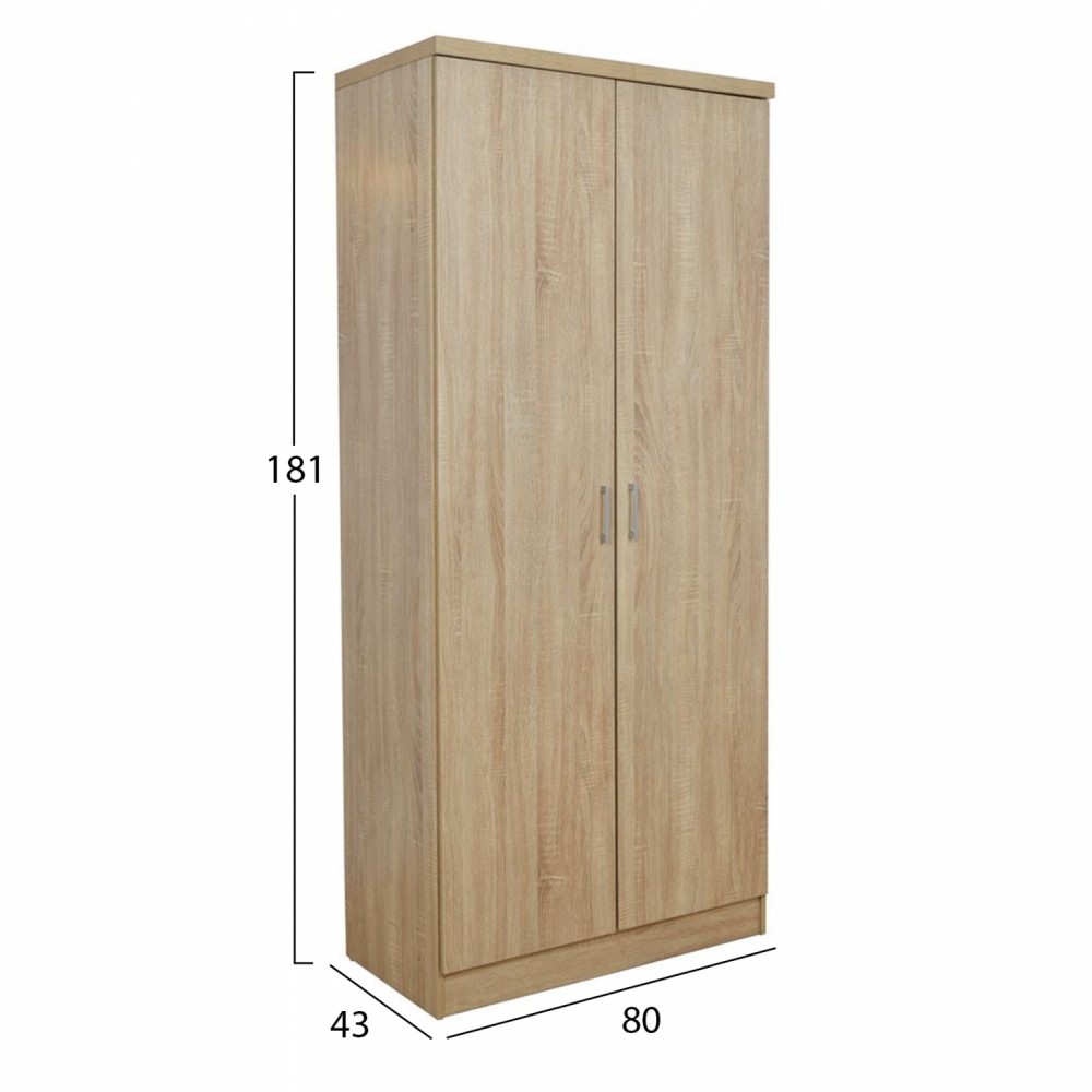 Ντουλάπα ρούχων δίφυλλη REAL χρώμα sonoma 80x42.5x180.5