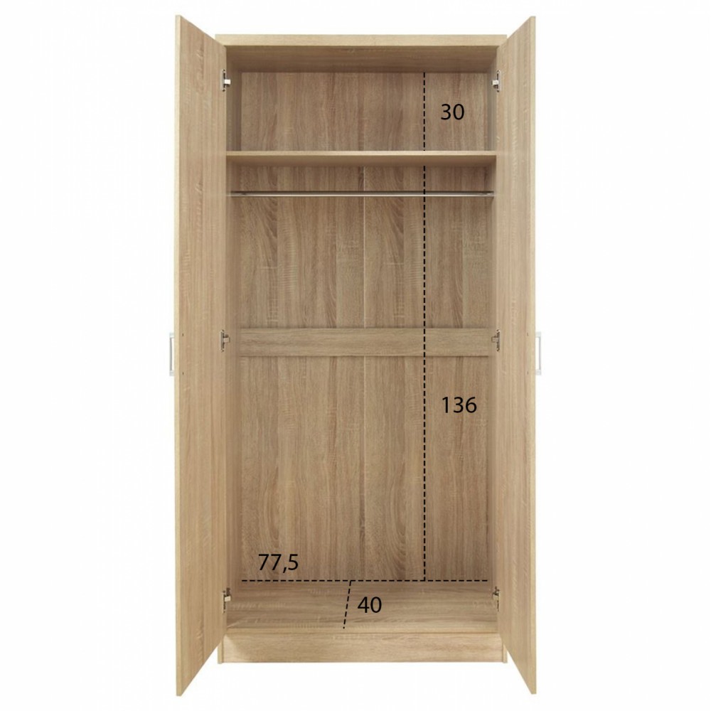 Ντουλάπα ρούχων δίφυλλη REAL χρώμα sonoma 80x42.5x180.5