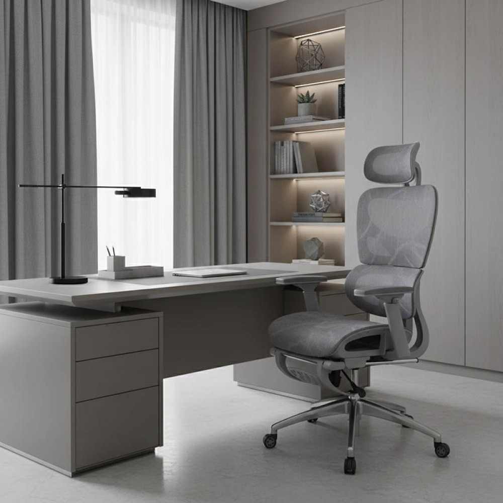 Καρέκλα γραφείου διευθυντή με υποπόδιο LINUX mesh γκρι 61x63x117/125