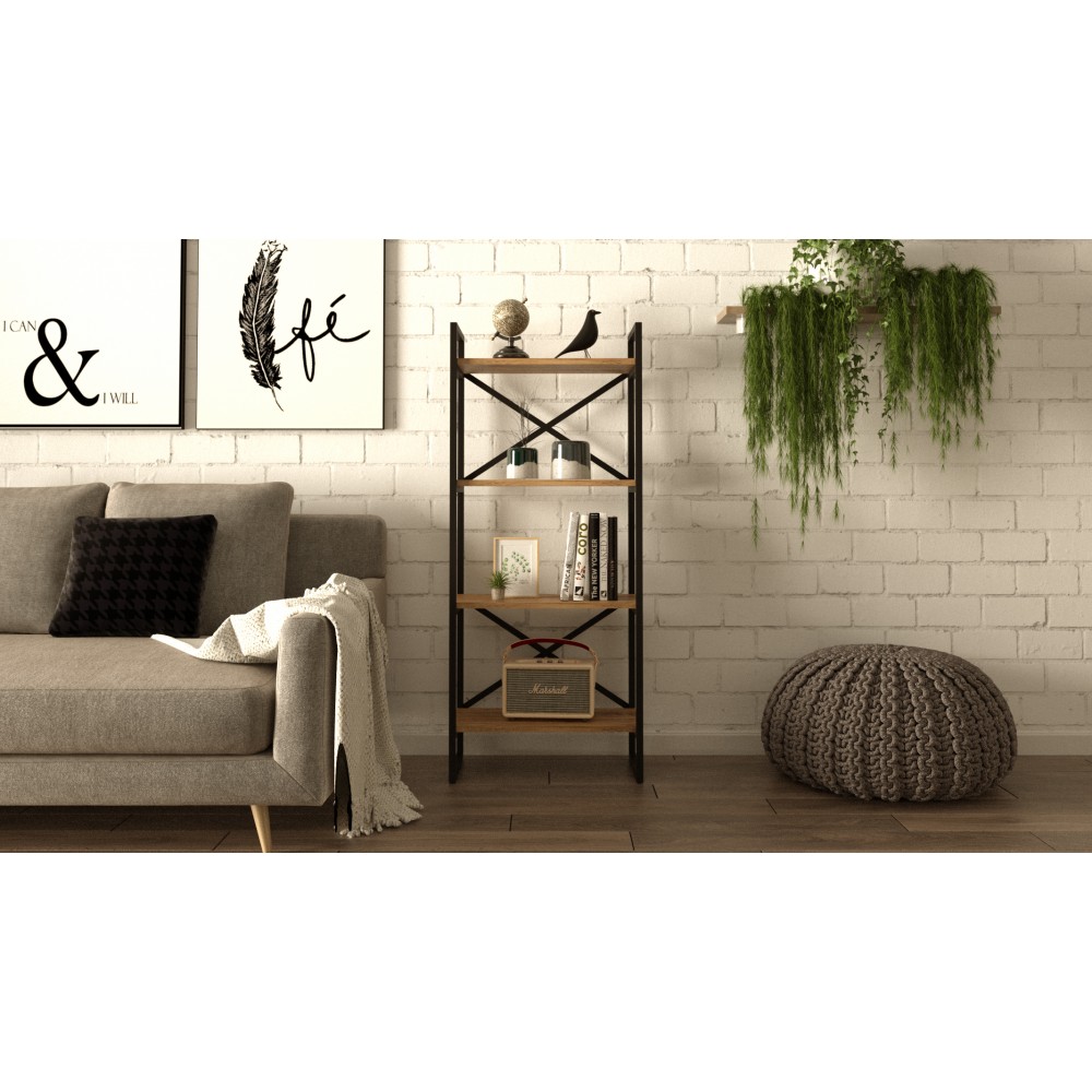 Βιβλιοθήκη-ραφιέρα "VIANA" με 4 ράφια σε χρώμα atlantic pine/μαύρο 58x30x138