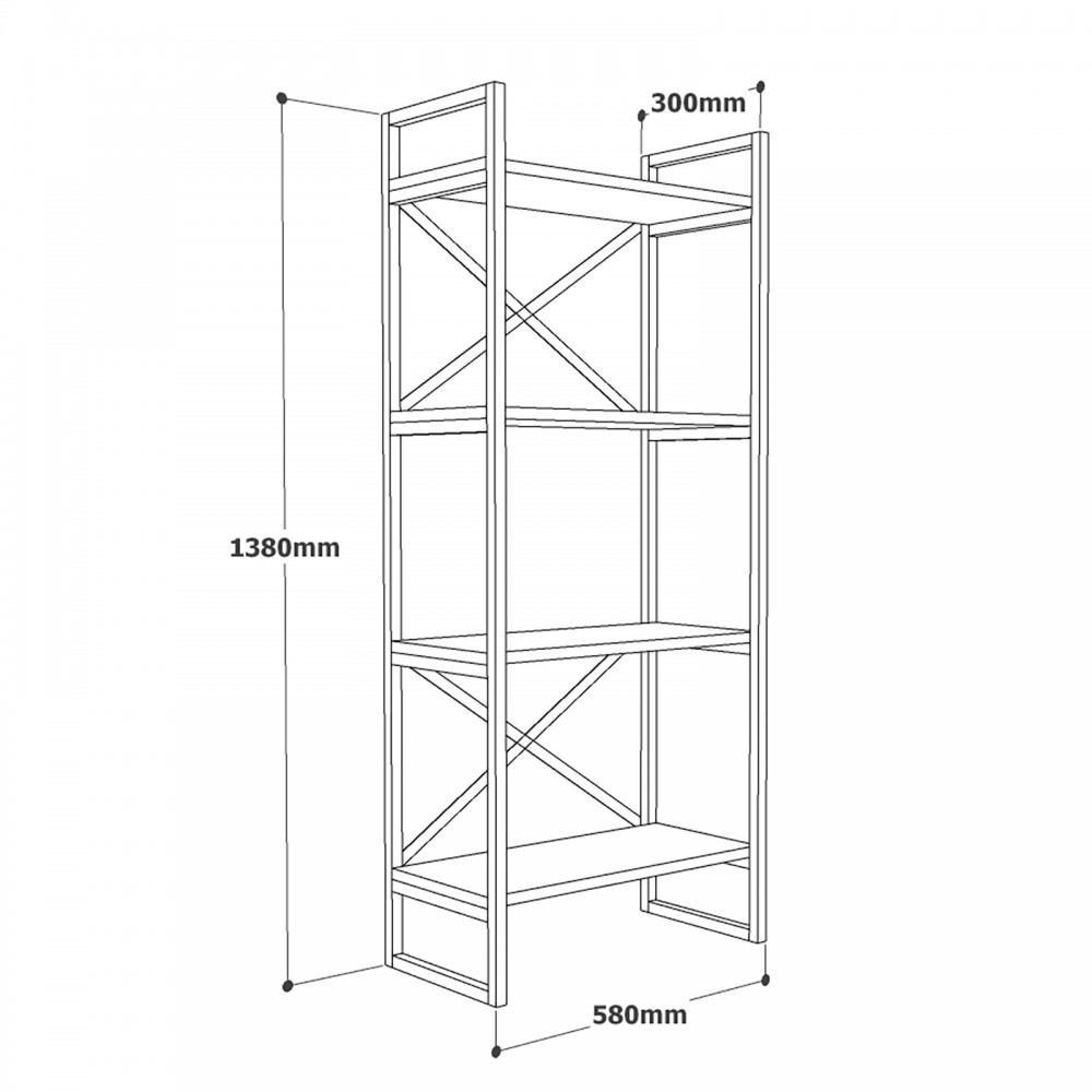 Βιβλιοθήκη-ραφιέρα "VIANA" με 4 ράφια σε χρώμα atlantic pine/μαύρο 58x30x138