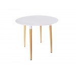 Τραπέζι Snow MDF λευκό και ξύλο οξιάς σε φυσική απόχρωση Φ100x73εκ