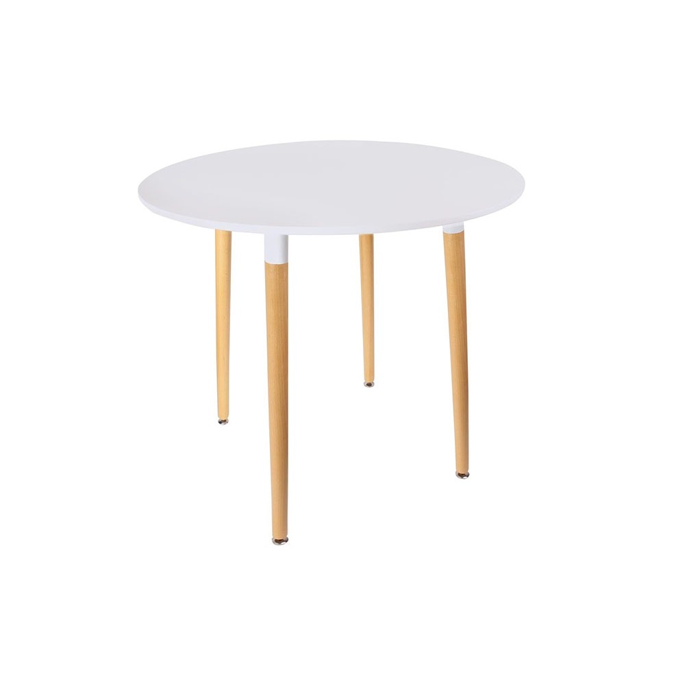 Τραπέζι Snow MDF λευκό και ξύλο οξιάς σε φυσική απόχρωση Φ120x73εκ