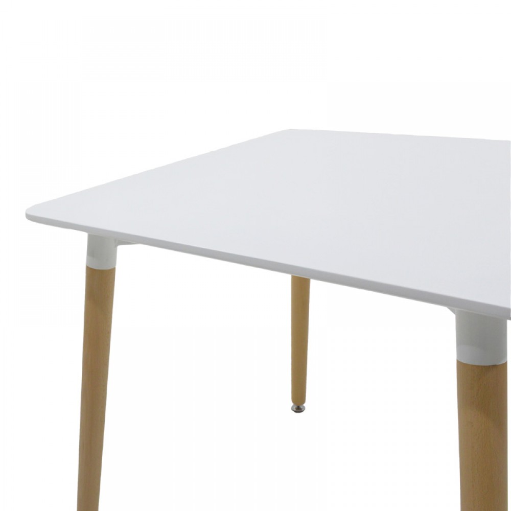 Τραπέζι Snow MDF λευκό-πόδια σε φυσική απόχρωση 80x80x76εκ
