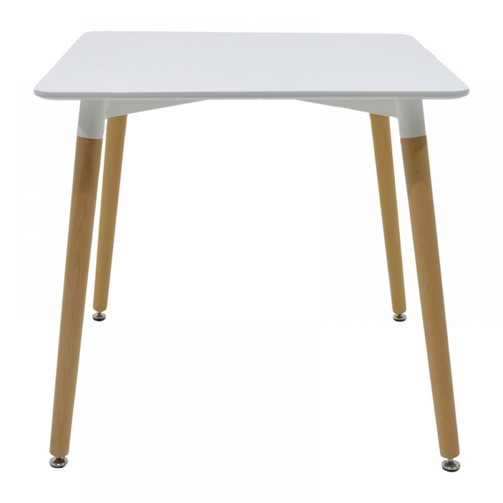 Τραπέζι Snow MDF λευκό-πόδια σε φυσική απόχρωση 80x80x76εκ