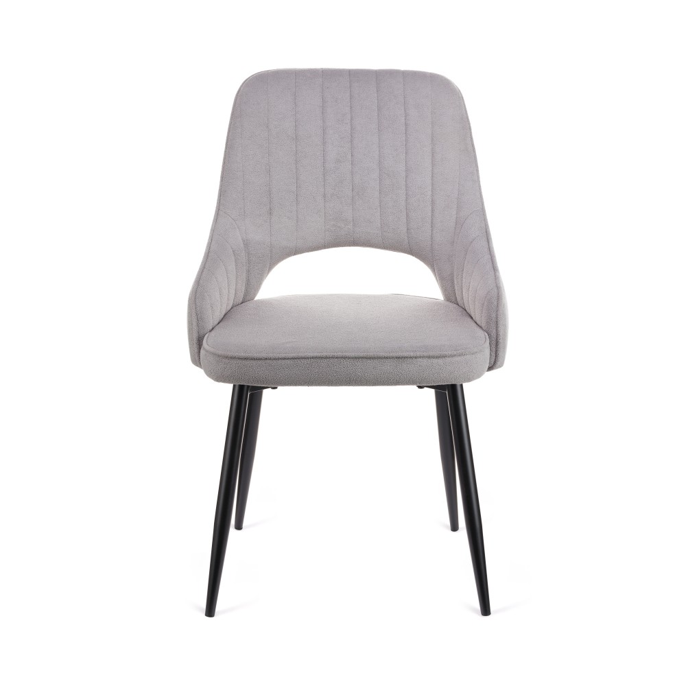 Καρέκλα Tiate γκρι μπουκλέ ύφασμα-πόδι μαύρο μέταλλο 47x51x83