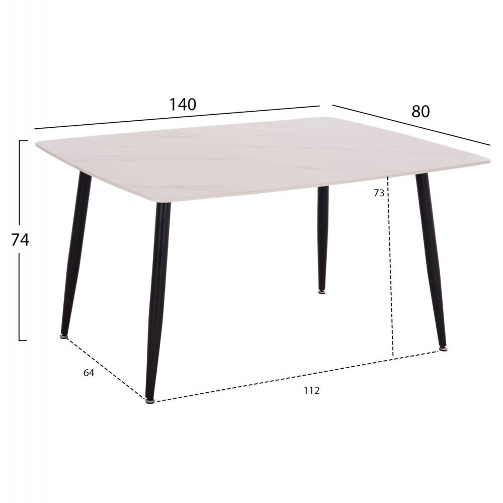 Τραπέζι Rav λευκό μαρμάρου sintered stone-μαύρο μέταλλο 140x80x75