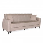 Καναπές-κρεβάτι με αποθηκευτικό χώρο τριθέσιος Milos μπεζ-καφε ύφασμα 210x78x85