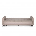 Καναπές-κρεβάτι με αποθηκευτικό χώρο τριθέσιος Milos μπεζ-καφε ύφασμα 210x78x85