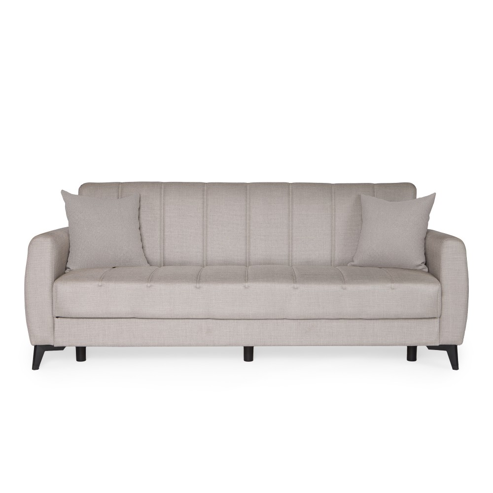 Καναπές-κρεβάτι με αποθηκευτικό χώρο τριθέσιος Milos μπεζ-γκρι ύφασμα 210x78x85