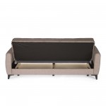 Καναπές-κρεβάτι με αποθηκευτικό χώρο διθέσιος Milos μπεζ-καφε ύφασμα 148x78x85