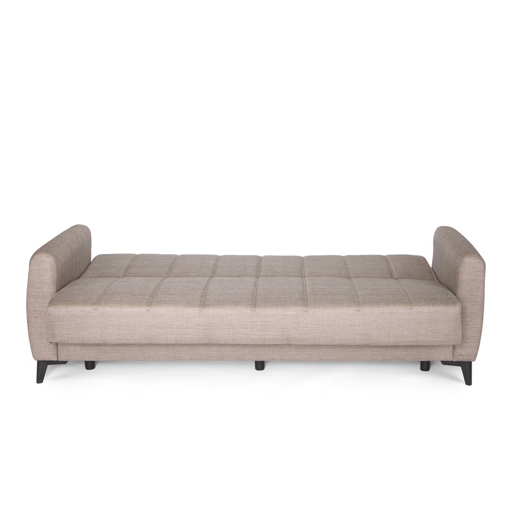 Καναπές-κρεβάτι με αποθηκευτικό χώρο διθέσιος Milos μπεζ-καφε ύφασμα 148x78x85