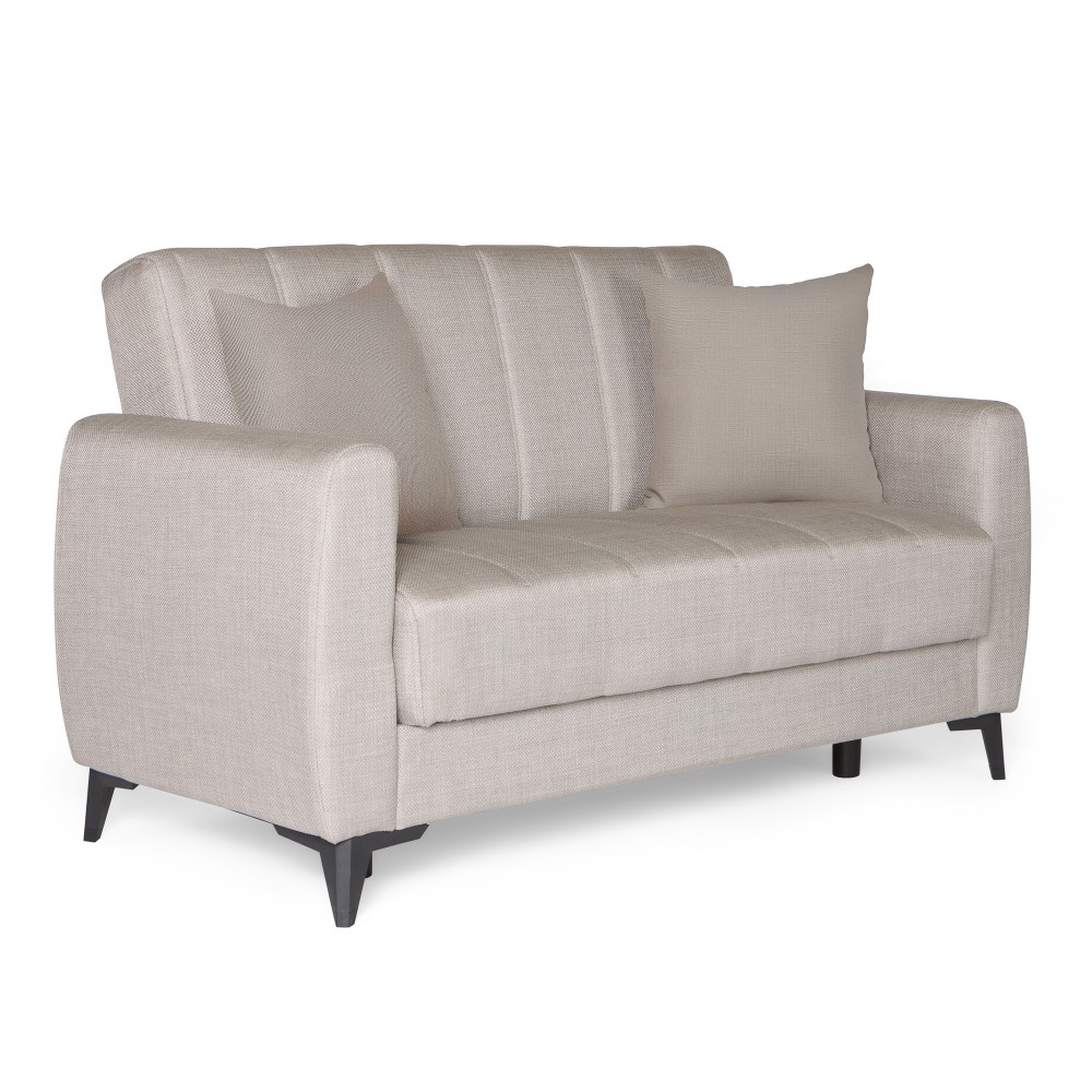 Καναπές-κρεβάτι με αποθηκευτικό χώρο διθέσιος Milos μπεζ-γκρι ύφασμα 148x78x85