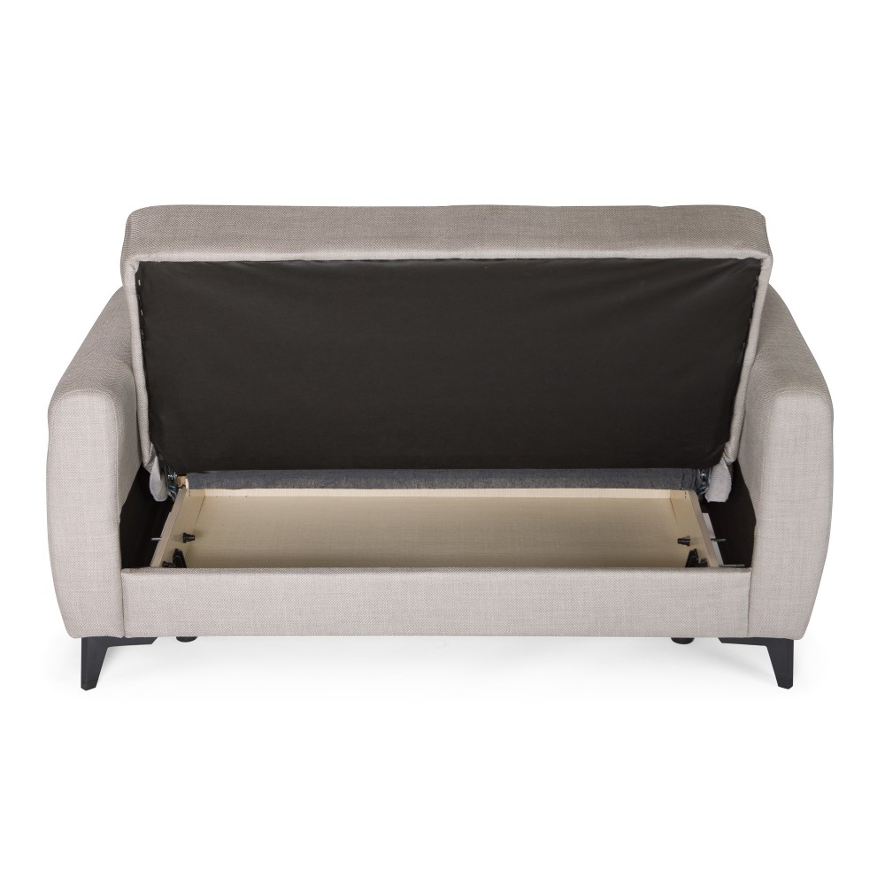 Καναπές-κρεβάτι με αποθηκευτικό χώρο διθέσιος Milos μπεζ-γκρι ύφασμα 148x78x85