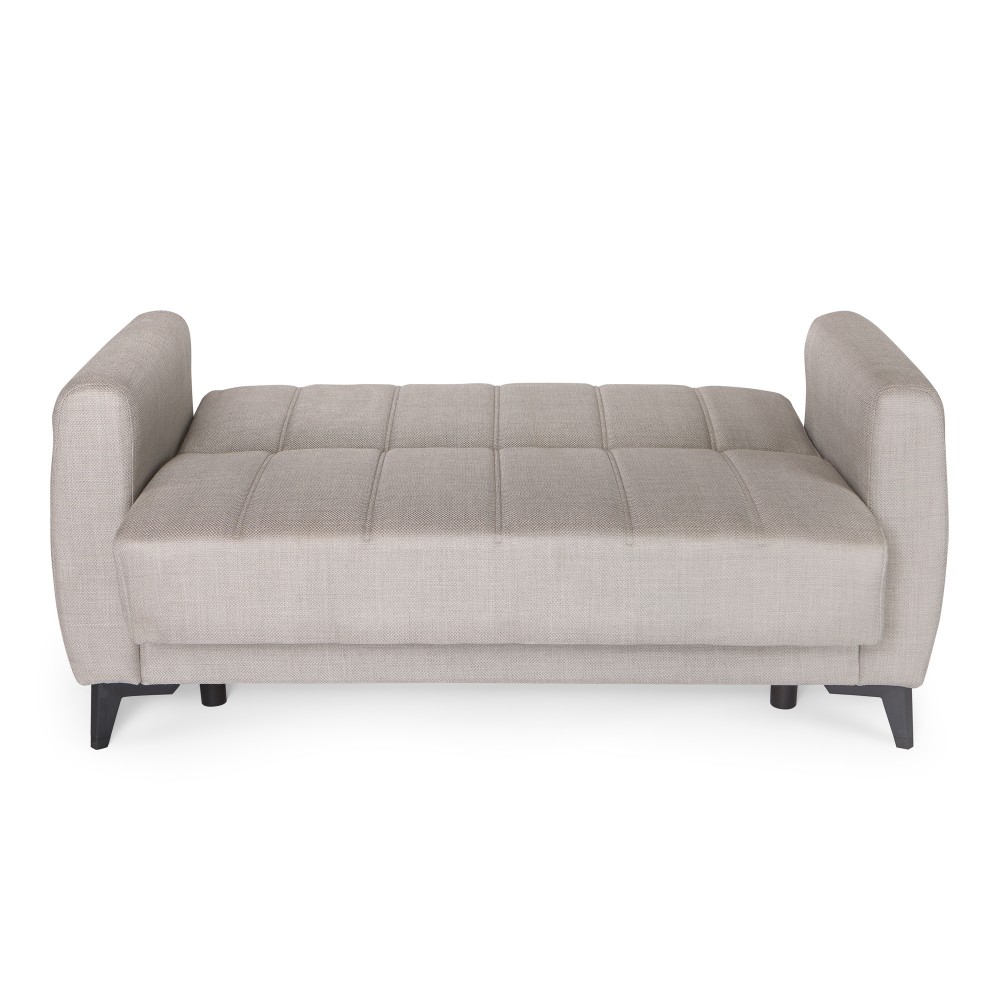 Καναπές-κρεβάτι με αποθηκευτικό χώρο διθέσιος Milos μπεζ-γκρι ύφασμα 148x78x85