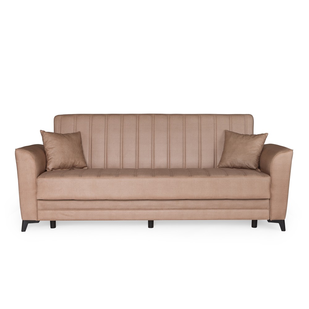 Καναπές-κρεβάτι με αποθηκευτικό χώρο τριθέσιος Anna μπεζ ύφασμα 227x85x97