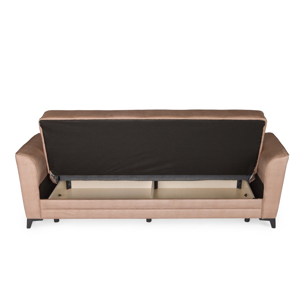 Καναπές-κρεβάτι με αποθηκευτικό χώρο τριθέσιος Anna μπεζ ύφασμα 227x85x97