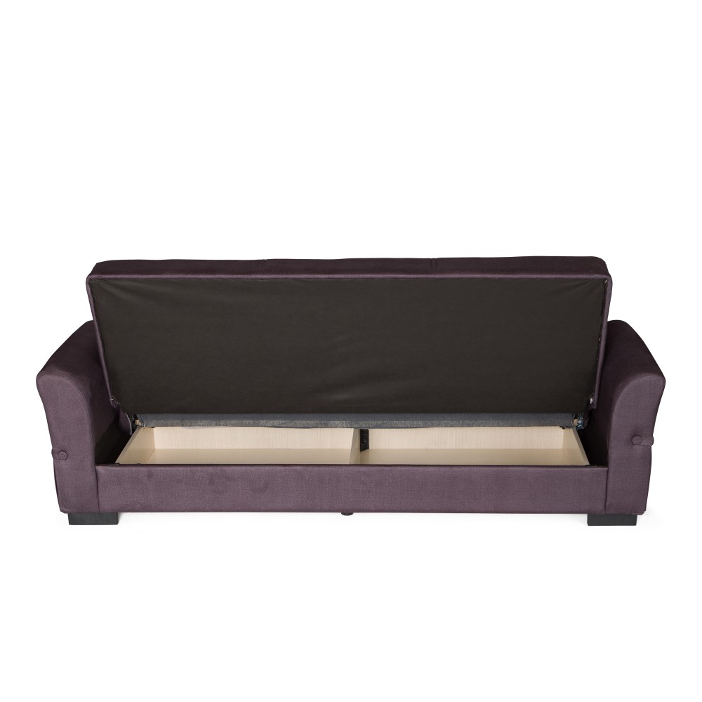 Καναπές-κρεβάτι με αποθηκευτικό χώρο τριθέσιος Flam γκρι ύφασμα 216x85x80