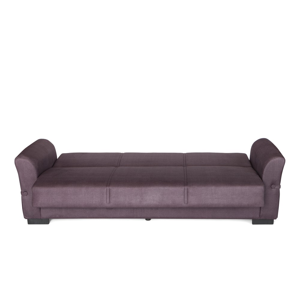 Καναπές-κρεβάτι με αποθηκευτικό χώρο τριθέσιος Flam γκρι ύφασμα 216x85x80