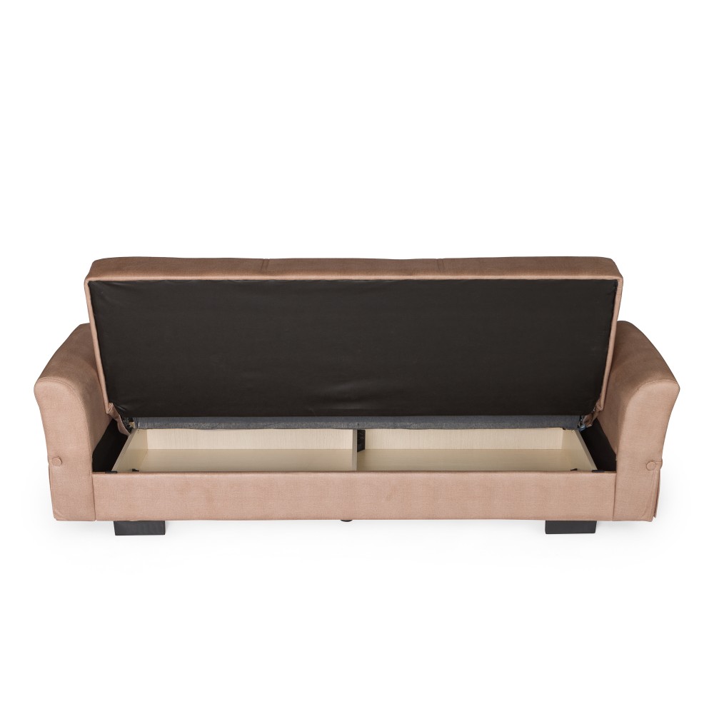 Καναπές-κρεβάτι με αποθηκευτικό χώρο τριθέσιος Flam μπεζ ύφασμα 216x85x80