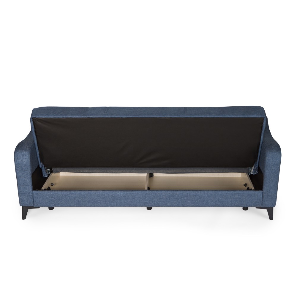 Καναπές-κρεβάτι με αποθηκευτικό χώρο τριθέσιος Rudy γκρι-μπλε ύφασμα 204x78x85