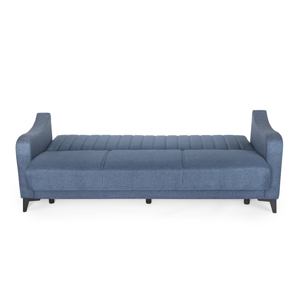 Καναπές-κρεβάτι με αποθηκευτικό χώρο τριθέσιος Rudy γκρι-μπλε ύφασμα 204x78x85