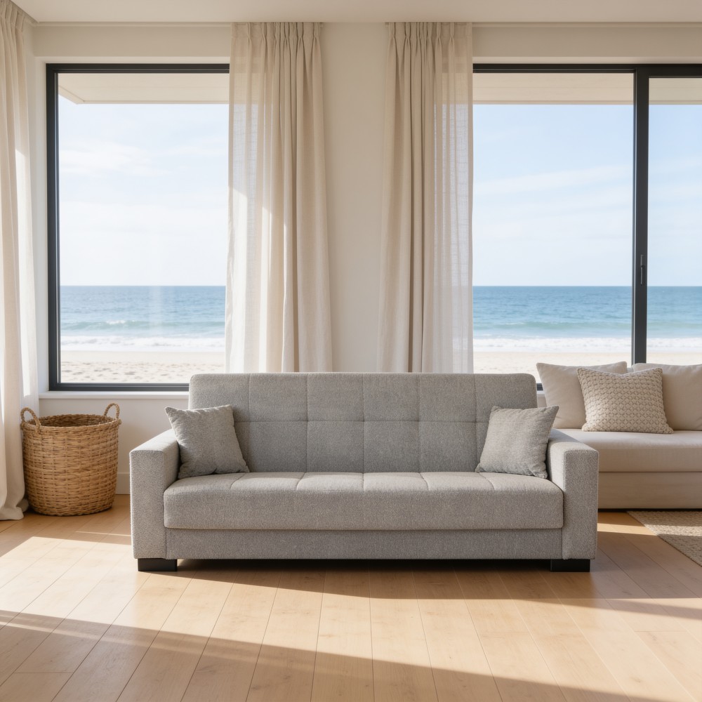 Καναπές-κρεβάτι Ferren με αποθηκευτικό χώρο τριθέσιος βαρέως τύπου γκρι ύφασμα 223x85x97