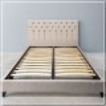 Κρεβάτι διπλό "NAPOLI" από ύφασμα σε χρώμα εκρού 160x200x120