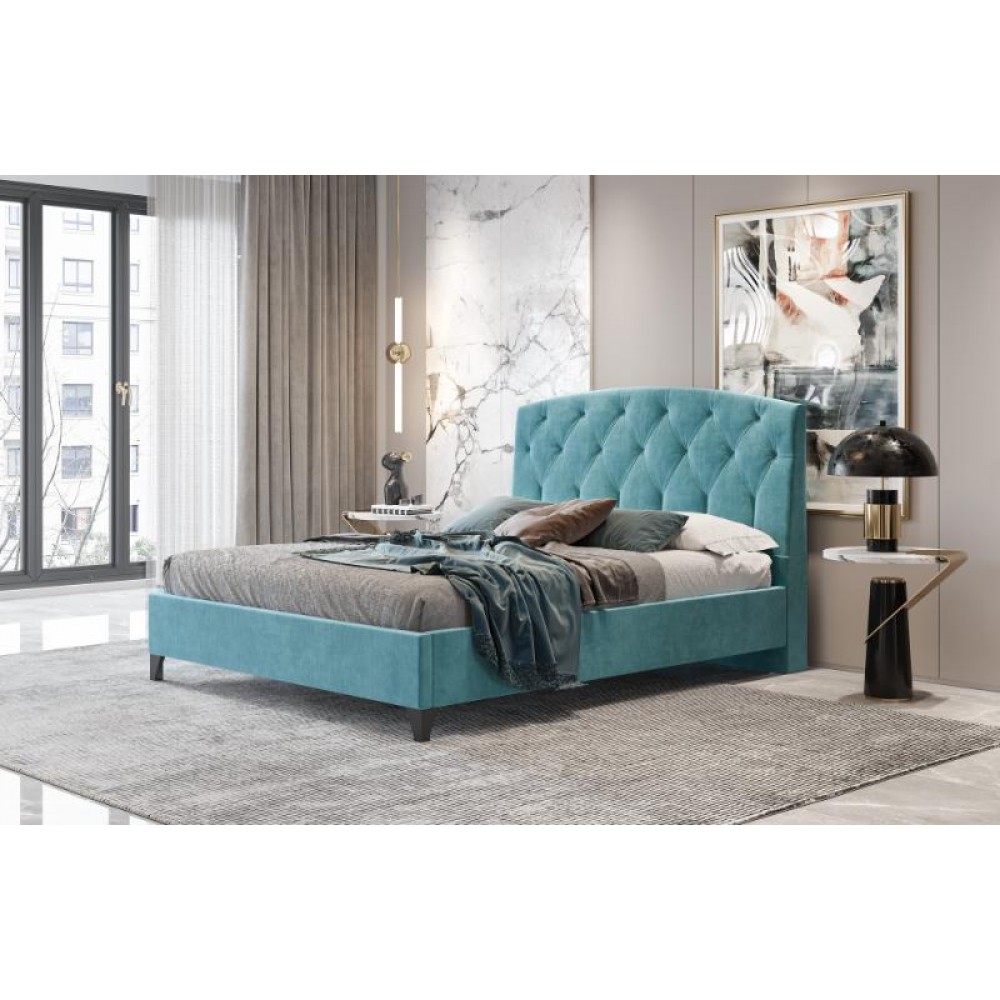 Κρεβάτι διπλό "BED1" από ύφασμα σε χρώμα μπλε 160x200