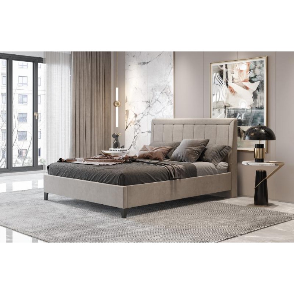 Κρεβάτι διπλό "BED9" με στρώμα από ύφασμα σε χρώμα taupe 160x200
