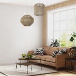 GloboStar® CAYMAN 00519 Boho Κρεμαστό Φωτιστικό Οροφής Μονόφωτο 1 x E27 AC220-240V IP20 - Φ40 x Υ40cm - Μπεζ Λεπτό Σχοινί Τριχιά Πλέγμα - 5 Χρόνια Εγγύηση