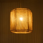 GloboStar® CAYMAN 00519 Boho Κρεμαστό Φωτιστικό Οροφής Μονόφωτο 1 x E27 AC220-240V IP20 - Φ40 x Υ40cm - Μπεζ Λεπτό Σχοινί Τριχιά Πλέγμα - 5 Χρόνια Εγγύηση