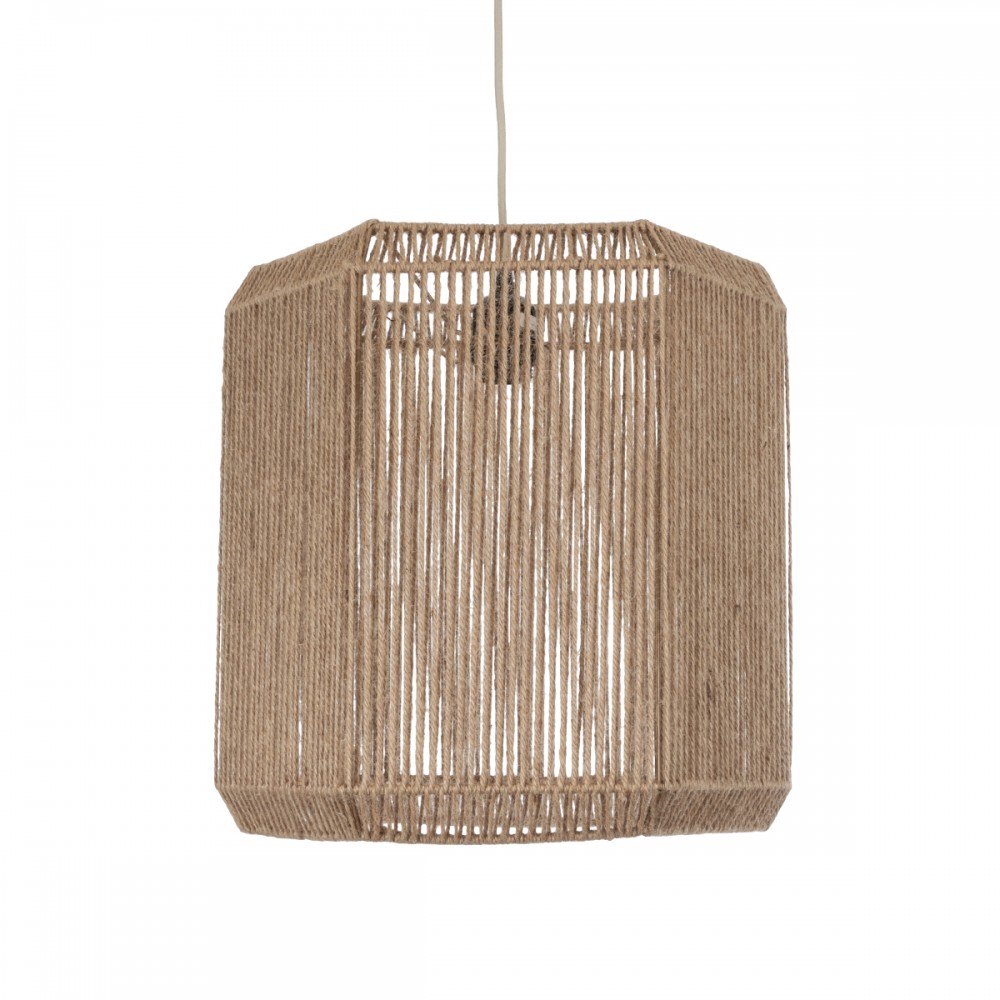 GloboStar® CAYMAN 00519 Boho Κρεμαστό Φωτιστικό Οροφής Μονόφωτο 1 x E27 AC220-240V IP20 - Φ40 x Υ40cm - Μπεζ Λεπτό Σχοινί Τριχιά Πλέγμα - 5 Χρόνια Εγγύηση