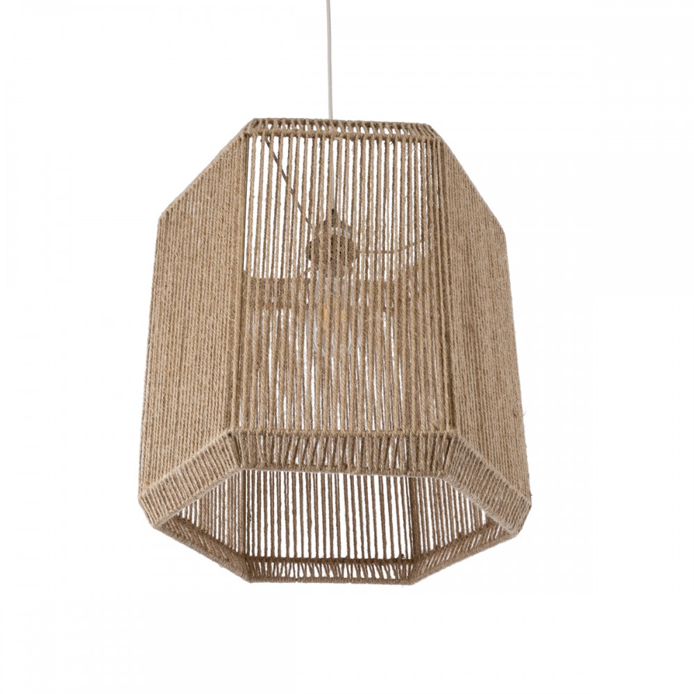 GloboStar® CAYMAN 00519 Boho Κρεμαστό Φωτιστικό Οροφής Μονόφωτο 1 x E27 AC220-240V IP20 - Φ40 x Υ40cm - Μπεζ Λεπτό Σχοινί Τριχιά Πλέγμα - 5 Χρόνια Εγγύηση