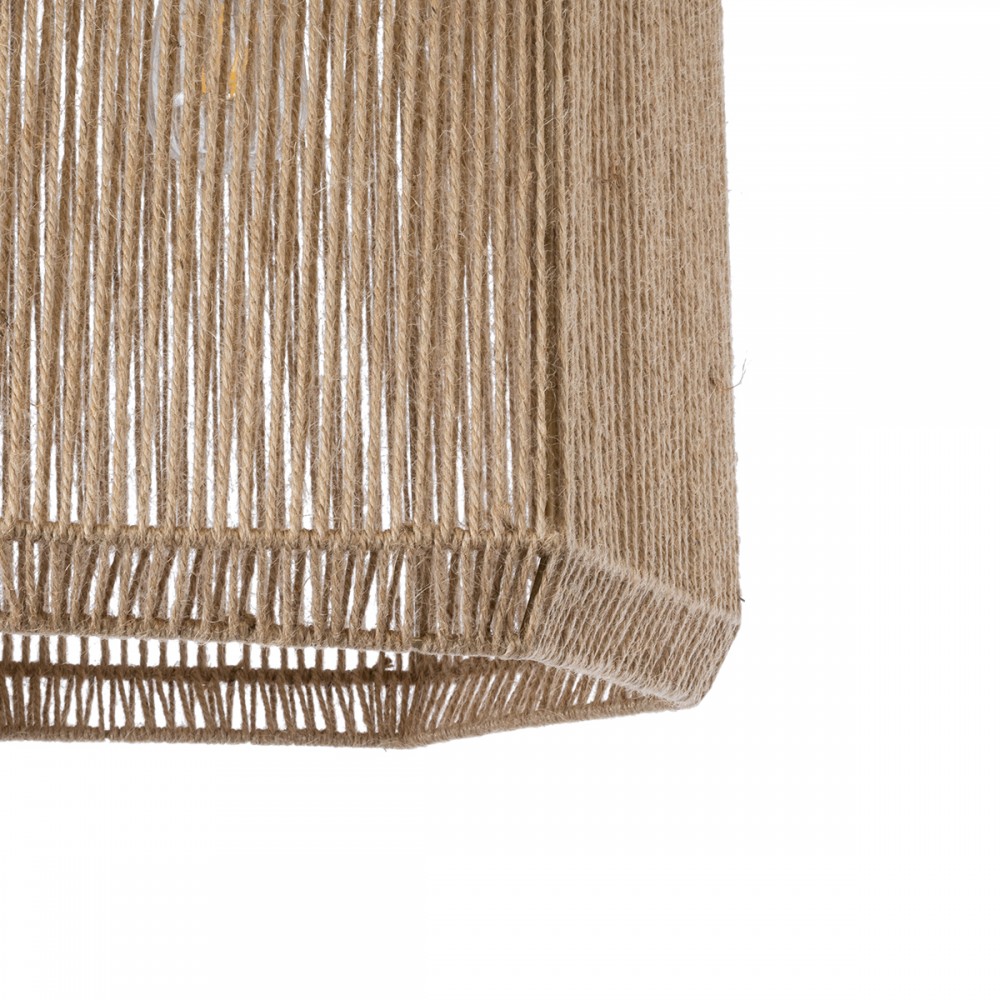GloboStar® CAYMAN 00519 Boho Κρεμαστό Φωτιστικό Οροφής Μονόφωτο 1 x E27 AC220-240V IP20 - Φ40 x Υ40cm - Μπεζ Λεπτό Σχοινί Τριχιά Πλέγμα - 5 Χρόνια Εγγύηση